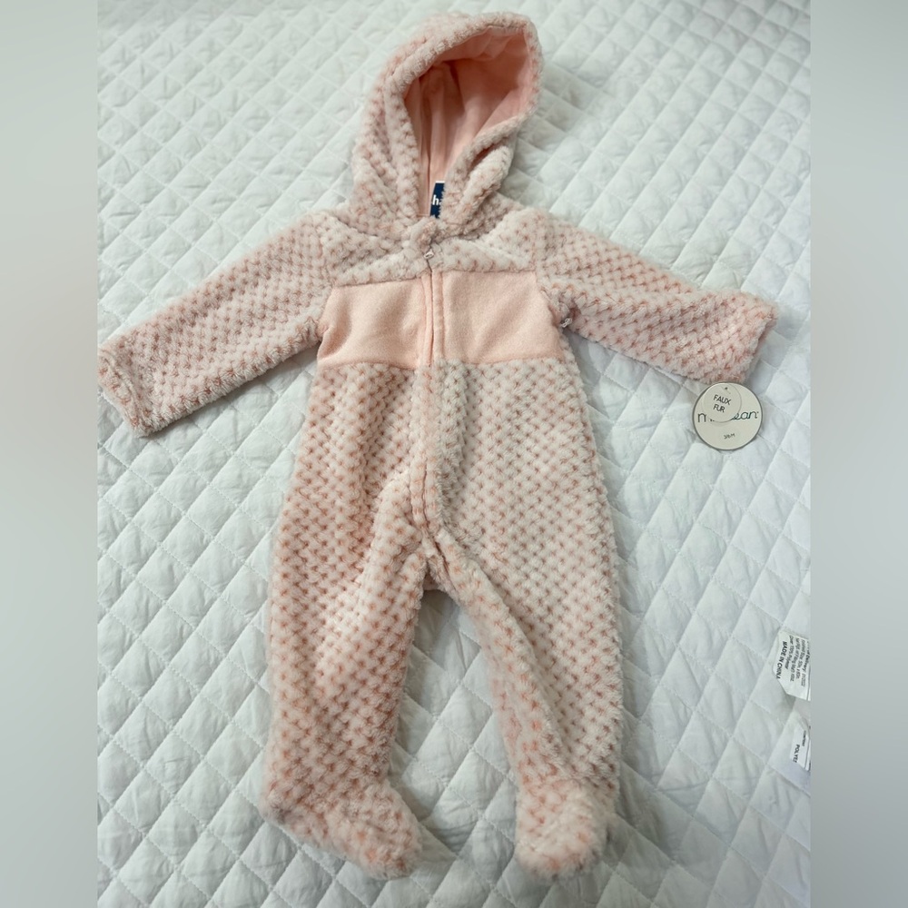 NWT Cozy Pink Hooded Baby Girl Winter Footie
